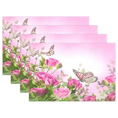 Image of Placemats Blooming Roses With Butterfly Place Mats Dining Table Christmas Decoration 4pcs