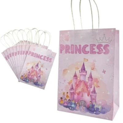 Image of Second Ave 10 Pack of Princess Kraft Paper Children&#039;s Kids Birthday Party Gift Goodie Bags for Sweets Candy with Handles