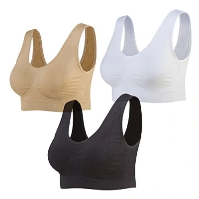 Image of Lemef 3 Paquet soutiens Gorge de sans Couture Sport Yoga Armature avec coussinets amovibles Pour Femmes, Black&amp;white&amp;nude, XL