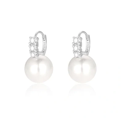 Image of Oivzziy 925 Sterling Silver Pearl Earrings for Women, with Austrian Crystals Diamond Huggie Hoop Drop Earrings, Fine Jewelry Gifts Women