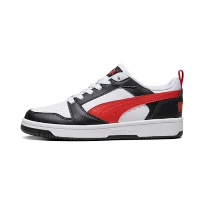 Image of PUMA Rebound V6 LO JR Sneaker, White for All TIME RED Black, 5.5 UK