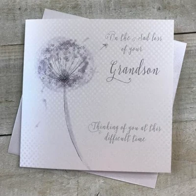 Image of WHITE COTTON CARDS LOSS OF YOUR LOVELY GRANDSON DANDELION SYMPATHY CARD, HAND FINISHED (VN98 GS)