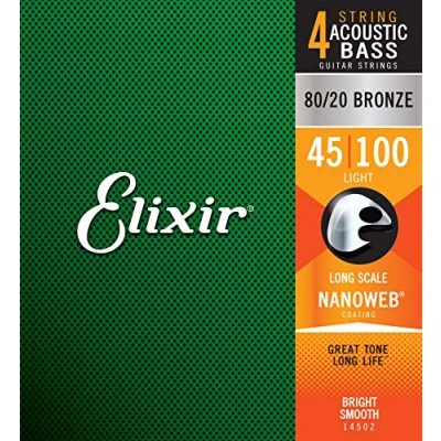 Image of Elixir Strings 80/20 Bronze Acoustic 4 String Bass w NANOWEB Coating, Long Scale, Light (.045 .100)