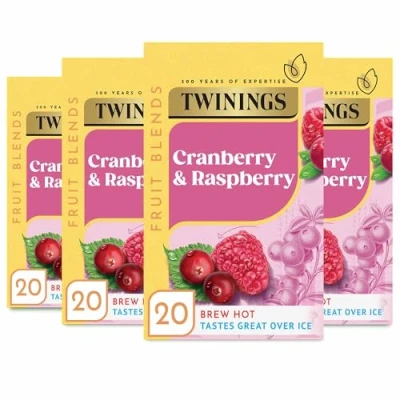 Image of Twinings Strawberry &amp; Cranberry Fruit Infusion Flavoured Tea 80 Biodegradable Bags (Multipack of 4 x 20) , Caffeine Sugar Free Herbal Vegan with Natural Flavors, Refreshing Berry Blend
