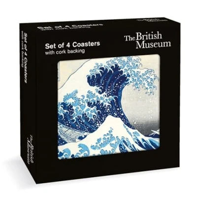 Image of Museums &amp; Galleries Set of 4 Cork Backed Coasters the Great Wave by Hokusai Design British Museum Statement for Home