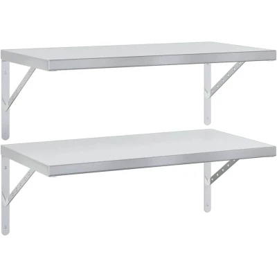 Image of vidaXL Wall Shelves 2 pcs 75x40 cm Silver Stainless Steel