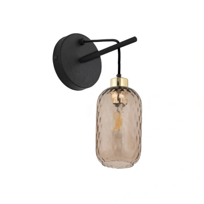 Image of Pescara Dome Wall Lamp Black, Amber Glass 1xE27