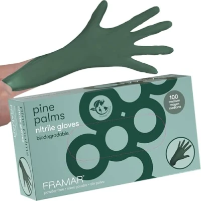 Image of FRAMAR Green Nitrile Gloves Medium Biodegradable Disposable, Disposable Medium, Gloves, Non Latex Free Rubber 100 Pk