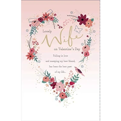 Image of uk greetings Wife Valentines Day Card With Envelope Floral Heart Design