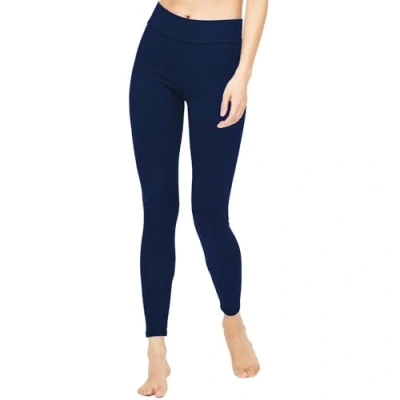 Image of Thought Womens Essential Bamboo &amp; Organic Cotton Thick Leggings Machine Washable Breathable Comfy Full Length Form Fitting Elastic Stretch Base Layer Bottoms for Relaxing, Yoga Navy, Size 16