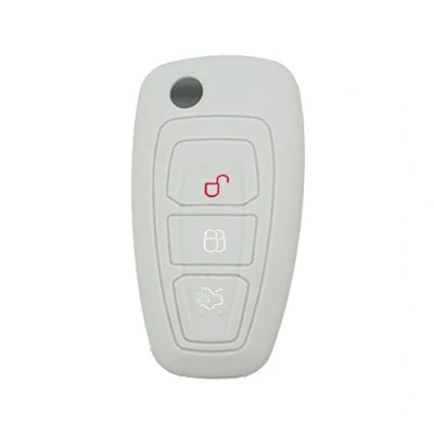 Image of BROVACS Silicone Cover Protector Case Holder Skin Jacket Compatible with FORD Focus 3 Button Flip Remote Key Fob CV9704 Grey