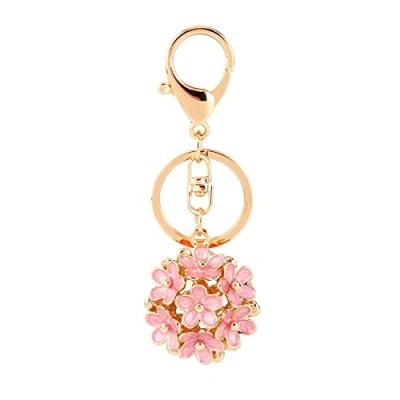 Image of Cute Rhinestone Flower Keyring with Pink Crystal Charm Pendant Colorful Purse Key Ring for Bag Car Gift Five Color Decoration