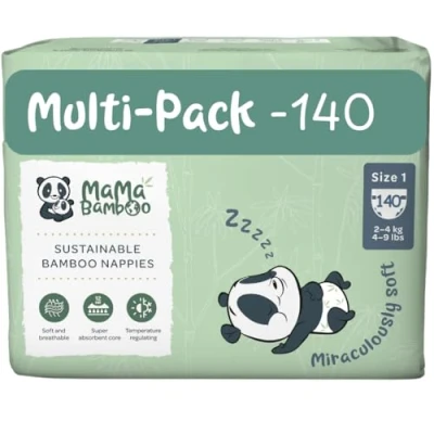 Image of Mama Bamboo Soft, Breathable, Sustainable Nappies (Size 1 Newborn Baby x 140 Nappies)