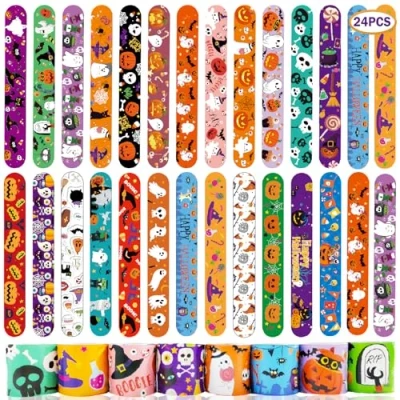 Image of Acuiwer Halloween Slap Bracelet 24 PCS Wrist Bands Bulk for Kids Party Bag Fillers Flavors Gift Girls Boys (Halloween 5)