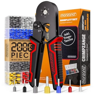 Image of Monzana Hexagonal Ferrule Crimping Tool Electrician&#039;s Hex Crimp Pliers with Ferrules 0.25 6mm² 2000pc in Plastic Box Wire End Sleeve Set Ergonomic