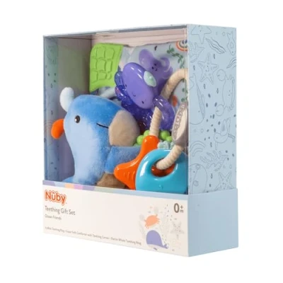 Image of Nuby Ocean Friends Teething Gift Set 3 Piece Keepsake Comforter, IcyBite Teether &amp; Rattle Box Included Suitable from Birth
