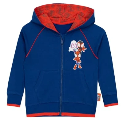 Image of Marvel Spiderman Hoodie Spidey and His Amazing Friends Boys Kids Zip Up Blue 11 12 Years