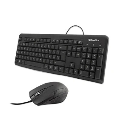 Image of CoolBox COO KTR 01U Pack of Keyboard and Mouse with Wired, Spanish ISO Distribution, 1.5 m Cable, Silent Splash Resistant Keyboard, DPI1600 Adjustable, Black