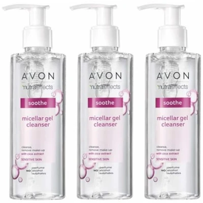 Image of Avon 3 x Nutra Effects Soothe Micellar Gel Facial Cleanser 195ml