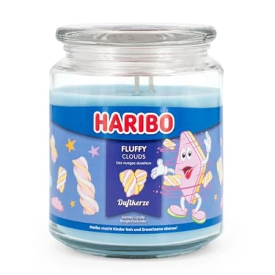 Image of Haribo Scented Candle in Glass with Lid, Fluffy Clouds, Sweet Candle, Long Burning Time (100 H), Gifts for Women