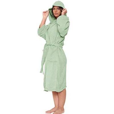 Image of True Face Bath Robe Unisex Luxury Egyptian Cotton Towelling Dressing Gown High Absorbant Soft Towel Silver Grey Shawl Size XL Green HDY