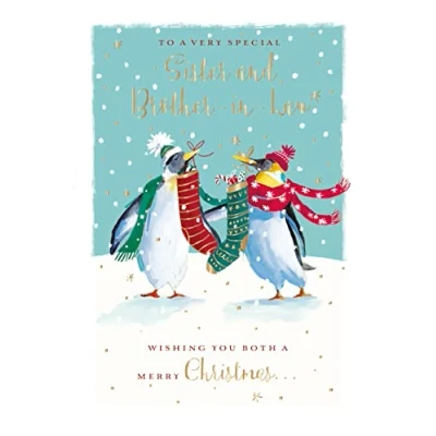 Image of Ling Design &#039;The Wildlife&#039; Range Sister &amp; Brother in Law Christmas Greetings Card Artistic With Penguin Couple Snow Penguins