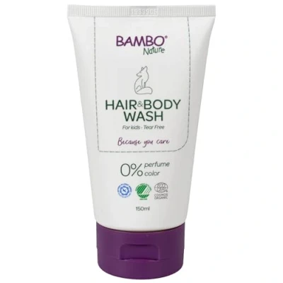 Image of Bambo Nature Kids Shampoo &amp; Body Wash, Eco Labelled Baby Bath Wash For Sensitive Skin, Tear Free Shampoo, Organic Vegan Clean Happy Baby, Sustainable Hair 150ml