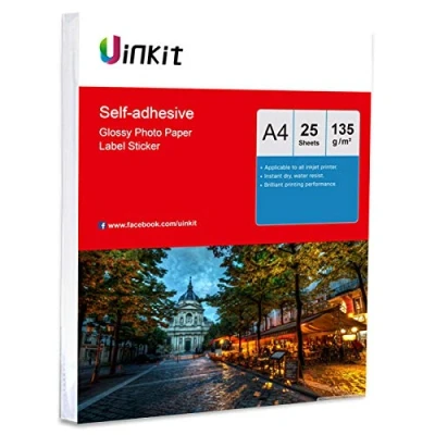 Image of A4 Self Adhesive High Glossy Photo Paper 135Gsm Sticky Inkjet 25 Sheets Uinkit