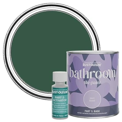 Image of Rust Oleum Green Water Resistant Bathroom Tile Paint in Matt Finish The Pinewoods 750ml