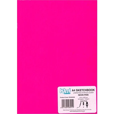Image of West Design A3 Sketchbook, 140gsm, 40 White Pages, Stapled Laminated Neon Pink Cover, Crisp, Acid Free Plain, Blank Paper, Sketch, Draw, Journal, Scrapbook, Drawing Pad, Notebook, Home, Art Supplies