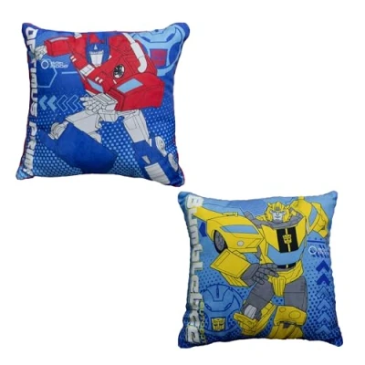 Image of Character World Transformers Officially Licensed Square Cushion Charges Optimus Prime and Bumblebee Design Super Soft Reversible 2 Sided Pillow Perfect For Any Bedroom or Sofa 40 x 40cm