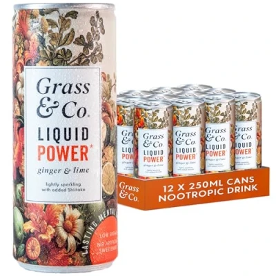 Image of Grass &amp; Co POWER Shiitake Mushroom Enhances Energy Levels Well being Extract, Holy Basil, Iron, Vitamins B9 B12 (12 x 250ml, POWER)