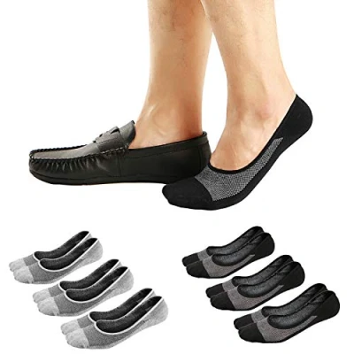 Image of Ueither Men&#039;s No Show Socks Invisible Liner Loafers Sneakers Non Slip (Black/Gray (3 Pairs Each), 9.5 13.5)