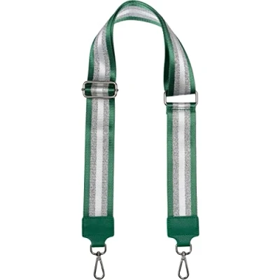 Image of styleBREAKER Wide bag shoulder strap adjustable with metallic stripe pattern, change strap, mobile phone chain 02013029, Colour:Green Silver