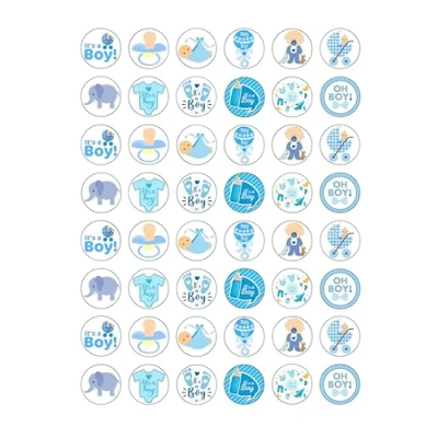 Image of 48 Baby Boy Shower Edible Wafer Paper Round Cake Toppers Decorations