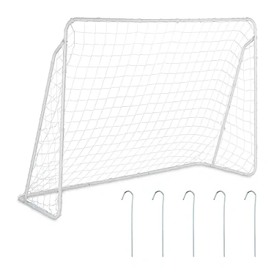 Image of Relaxdays Football Goal, Garden Play Equipment, Kids &amp; Adults, HWD 153 x 217 75 cm, Metal, Soccer Goalposts, White, Steel