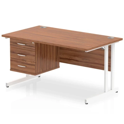 Image of Impulse 1400 Rectangle White Cant Leg Desk Walnut 1 x 3 MI001932