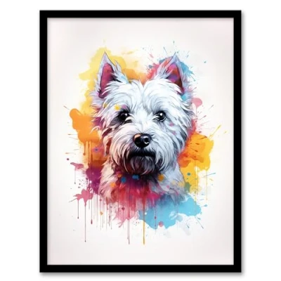 Image of Artery8 West Highland Terrier Lovers Gift Watercolour Pet Portrait Painting Artwork Framed Wall Art Print A4