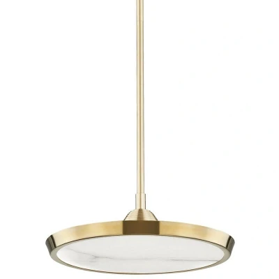 Image of Draper Small Led Pendant Brass, Alabaster, 2700K