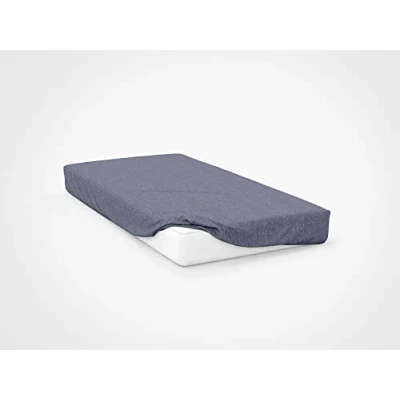 Image of NightComfort 100% Jersey Cotton Knitted Cot Bed Fitted Sheet Mattress Cover, Blue Stripes, 140xm x 70cm (Cot Size)