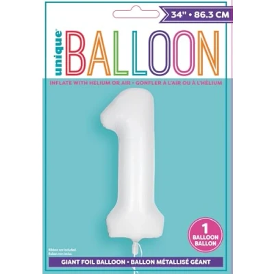 Image of Giant Foil Number 1 Balloon 86 cm Matte White