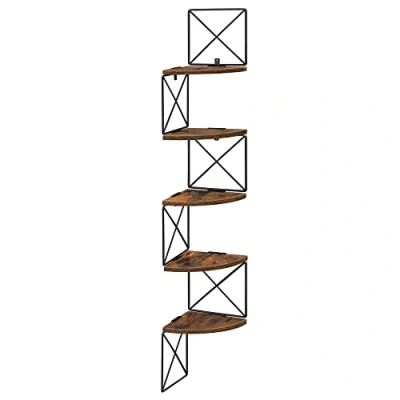 Image of VASAGLE Corner Shelf Wall Mounted, Floating 5 Tier, Book Shelf, for Bedroom Living Room Bathroom Kitchen Office, Easy Assembly, Industrial, Rustic Brown and Black LLS851B01