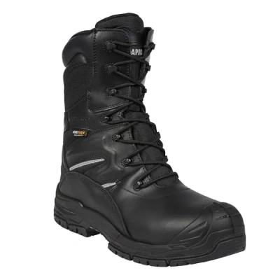 Image of Apache Workwear Men&#039;s Combat Safety Boot UK Size 10 Composite Anti Scuff Toe Protection Black Leather High Leg Shoe Waterproof and Breathable Inner Lining