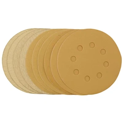 Image of Draper Gold Sanding Discs with Hook &amp; Loop, 125mm, Assorted Grit 120G, 180G, 240G, 320G, 400G (Pack of 10)