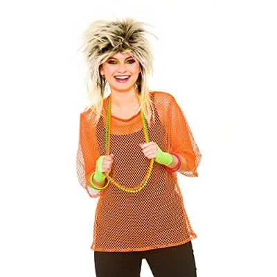 Image of Wicked Costumes Adult Unisex 80&#039;s Mesh Top (Neon Orange) One Size (UK 6 10)