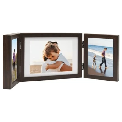 Image of vidaXL Trifold Photo Frame Collage Home Bedroom Decor Modern Table Hinged Picture Display Foldable MDF Dark Brown
