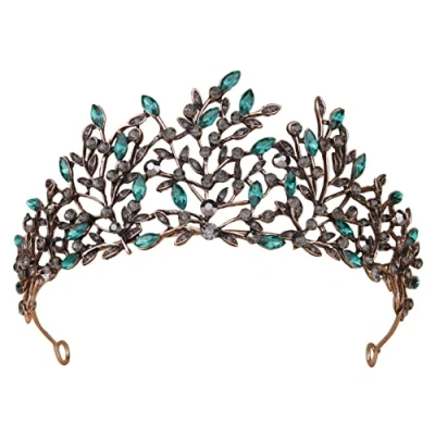 Image of Tiaras for Women, Vofler Black Emerald Green Leaf Crowns Vintage Gothic Crystal Rhinestone Headpieces Queen Bridal Birthday Wedding Quinceanera Pageant Prom Homecoming Halloween Costume Party