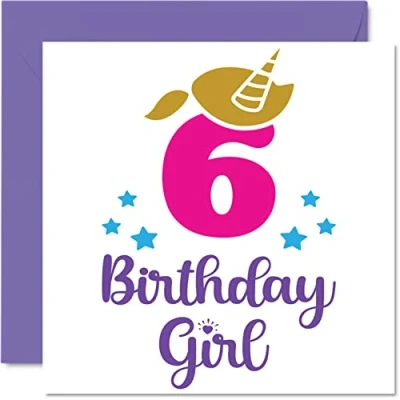 Image of 6th Birthday Card Girl Unicorn Happy 6 Year Old Girl, Girls Cards for Her, 145mm x Greeting Daughter Niece Granddaughter Kid Children