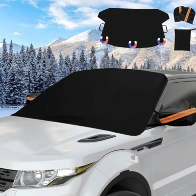 Image of KSIWUAGB Windscreen Cover for Citroen C3/C3 Aircross/C3 Picasso/C4 Coupe/C4 Pallas/C4 2000 2021 2022 2023 2024, Front Window Protector Winter Ice All Weather Car Accessories,Black
