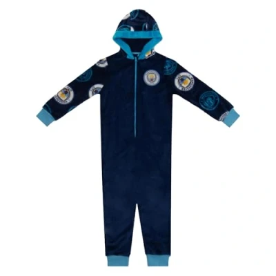 Image of Manchester City F.C. Official Gift Fleece Hooded All in One Navy 8 9 Years